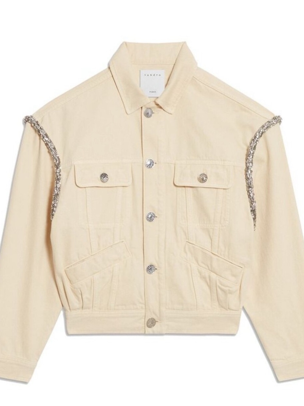 NWT Sandro Paloma Denim Jacket Ivory with Rhinestones Size 40 (US8) - Picture 3 of 6